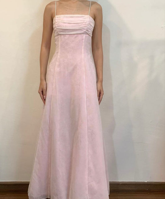 Vintage A-Linie 2000er Spaghettiträger Rosa Abendkleid Lange Abschlussballkleider N2677