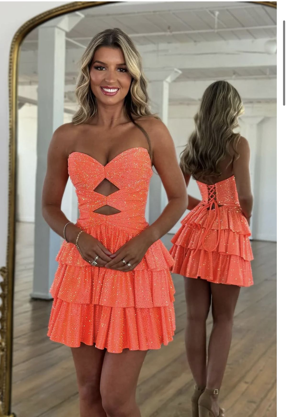 Sexy Homecoming Outfit Ideas A Line Sweetheart Orange Fit and Flare High School Ideas Inspo Senior Graduation Dresses RB7278