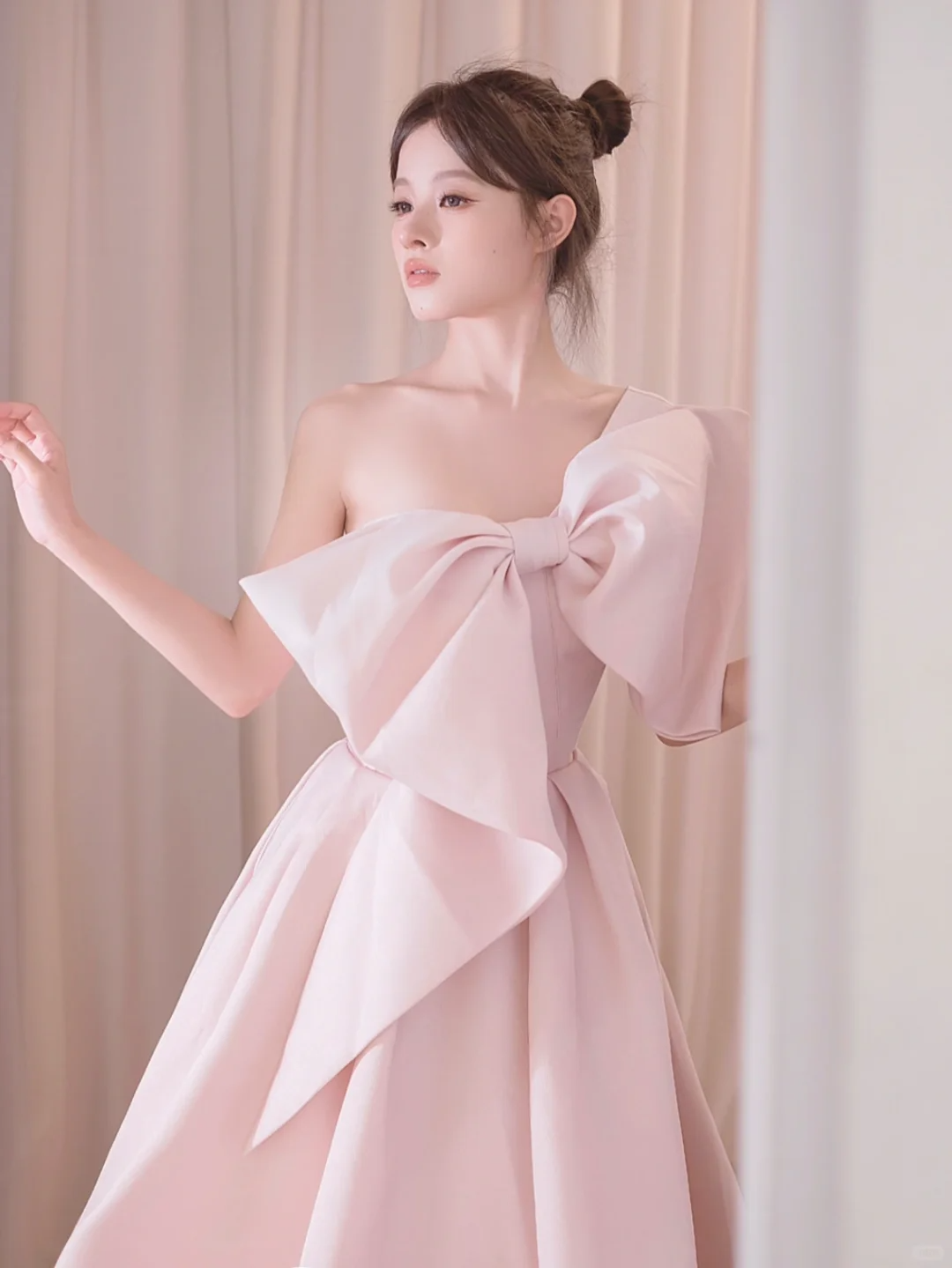 Simple A line One Shoulder Pink Satin Sleeveless Long Prom Dresses Prom Gowns Evening Dress A027