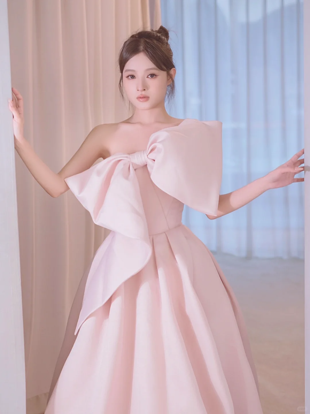 Simple A line One Shoulder Pink Satin Sleeveless Long Prom Dresses Prom Gowns Evening Dress A027