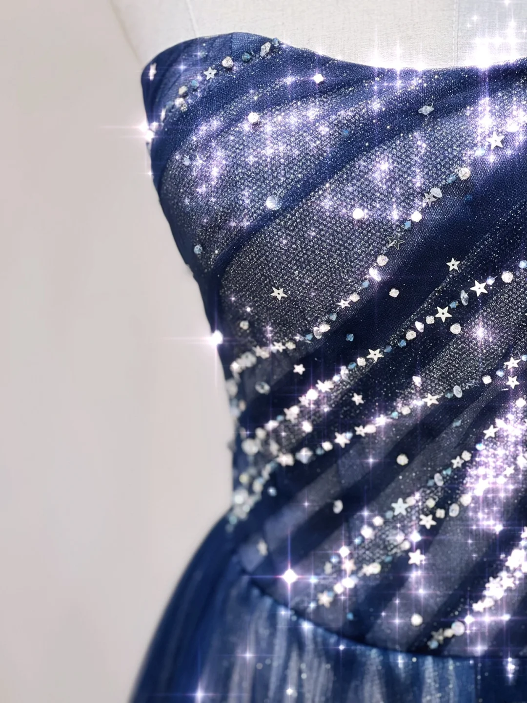 Classy A Line Strapless Navy Blue Sleeveless Sparkly Long Prom Dresses Inspiration Special Evening Gowns A032