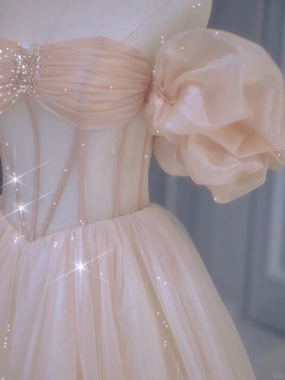 Classy Ball Gown Off The Shoulder Tulle Short Puffy Sleeves Long Prom Dresses Inspiration Special Evening Long Dress A033