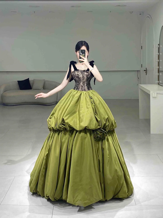 2000er Jahre trägerloses Ballkleid mit Trägern, langes Quinceanera-Kleid, wunderschöne grüne Quinceanera-Kleider aus Satin, süßes 15./16. Kleid A063