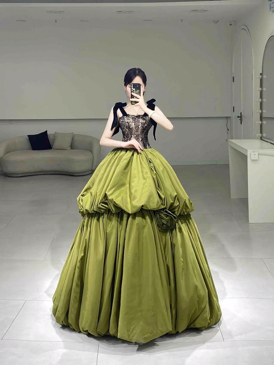 2000er Jahre trägerloses Ballkleid mit Trägern, langes Quinceanera-Kleid, wunderschöne grüne Quinceanera-Kleider aus Satin, süßes 15./16. Kleid A063