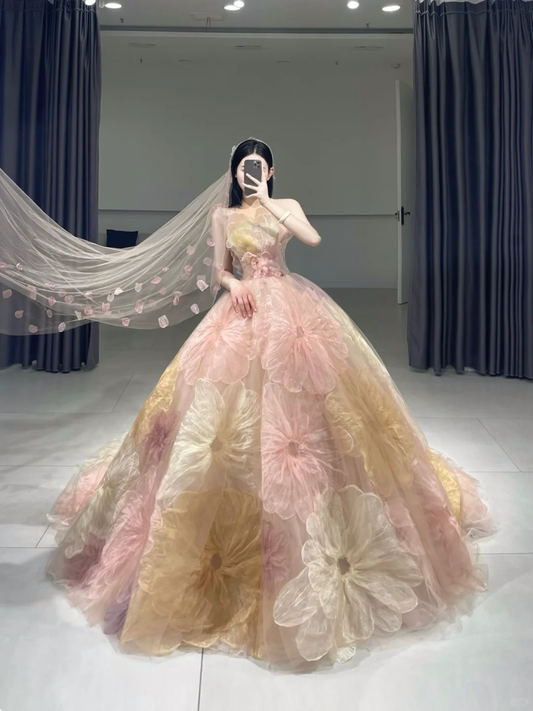 Süßes trägerloses Ballkleid mit floraler Spitze, langes Quinceanera-Kleid, wunderschöne Quinceanera-Kleider, süßes 15. 16. Kleid A093