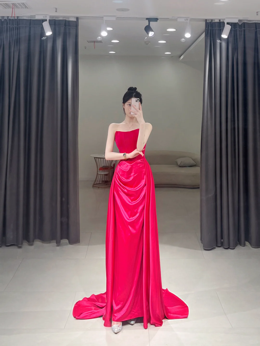 Elegant Sheath Strapless Hot Pink Satin Long Floor Length Prom Dress Inspiration Long Prom Dresses A115