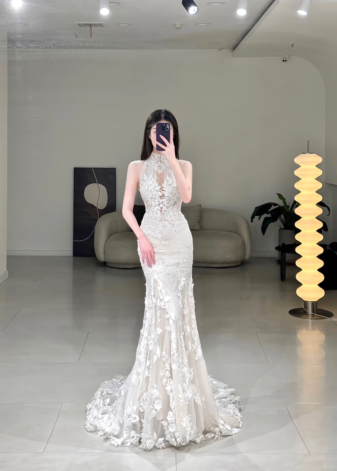 Einzigartiges Meerjungfrau-Hochzeitskleid mit hohem Halsausschnitt und ärmelloser Spitze und ausgestelltem Ärmel, wunderschönes formelles, süßes Brautkleid A118