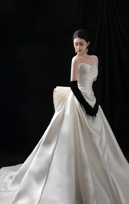 Robe de mariée longue en satin blanc, élégante, décolleté en cœur, style sirène, jolie robe de mariée formelle, A122