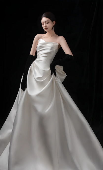 Robe de mariée longue en satin blanc, élégante, décolleté en cœur, style sirène, jolie robe de mariée formelle, A122