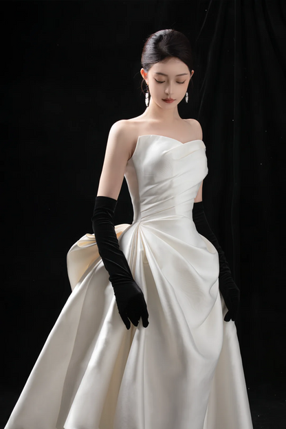 Robe de mariée longue en satin blanc, élégante, décolleté en cœur, style sirène, jolie robe de mariée formelle, A122