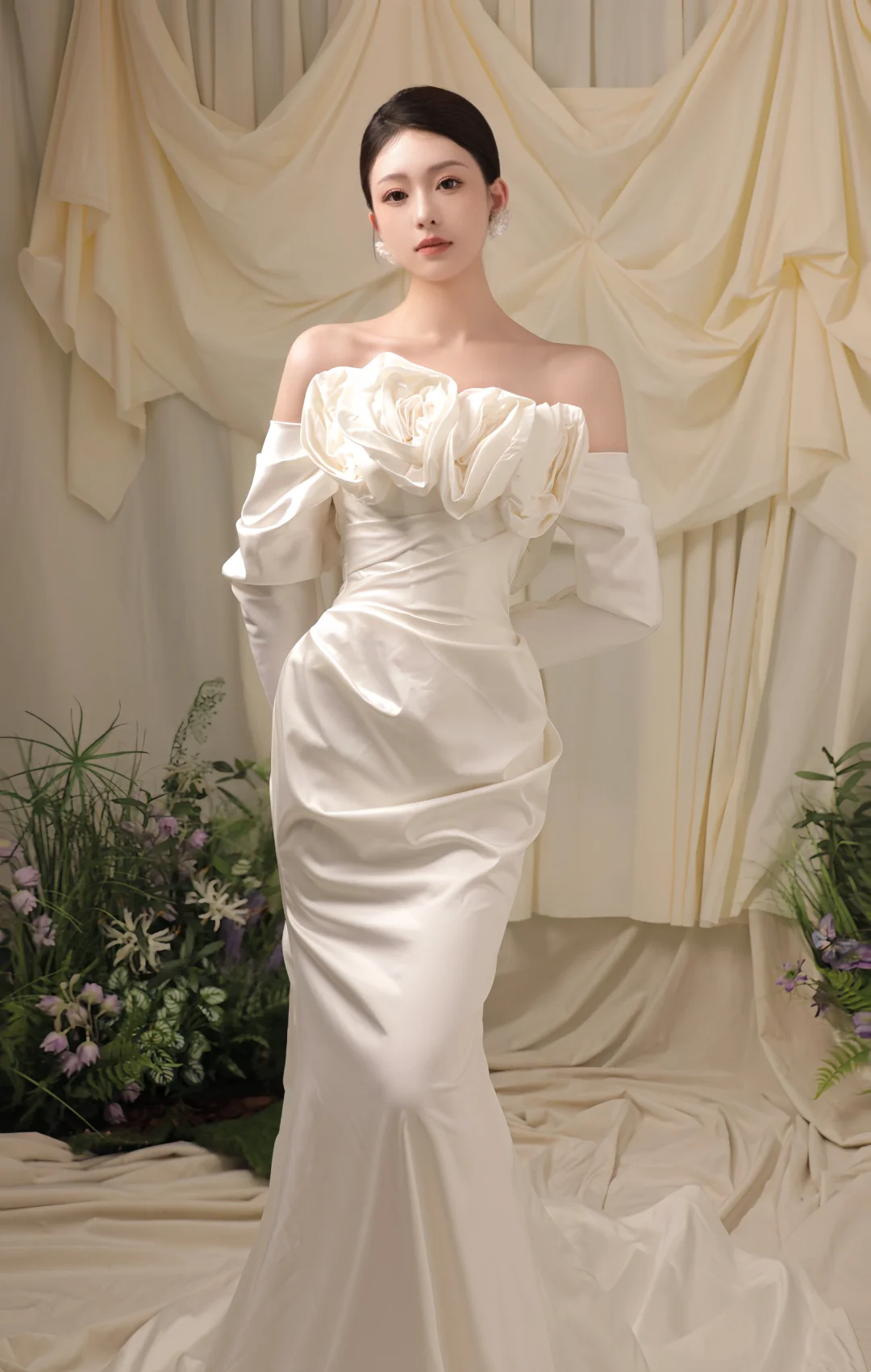 Elegante Meerjungfrau Weg Von Der Schulter Satin Weiß Lange Brautkleid Schöne Formale Nette Brautkleider A124