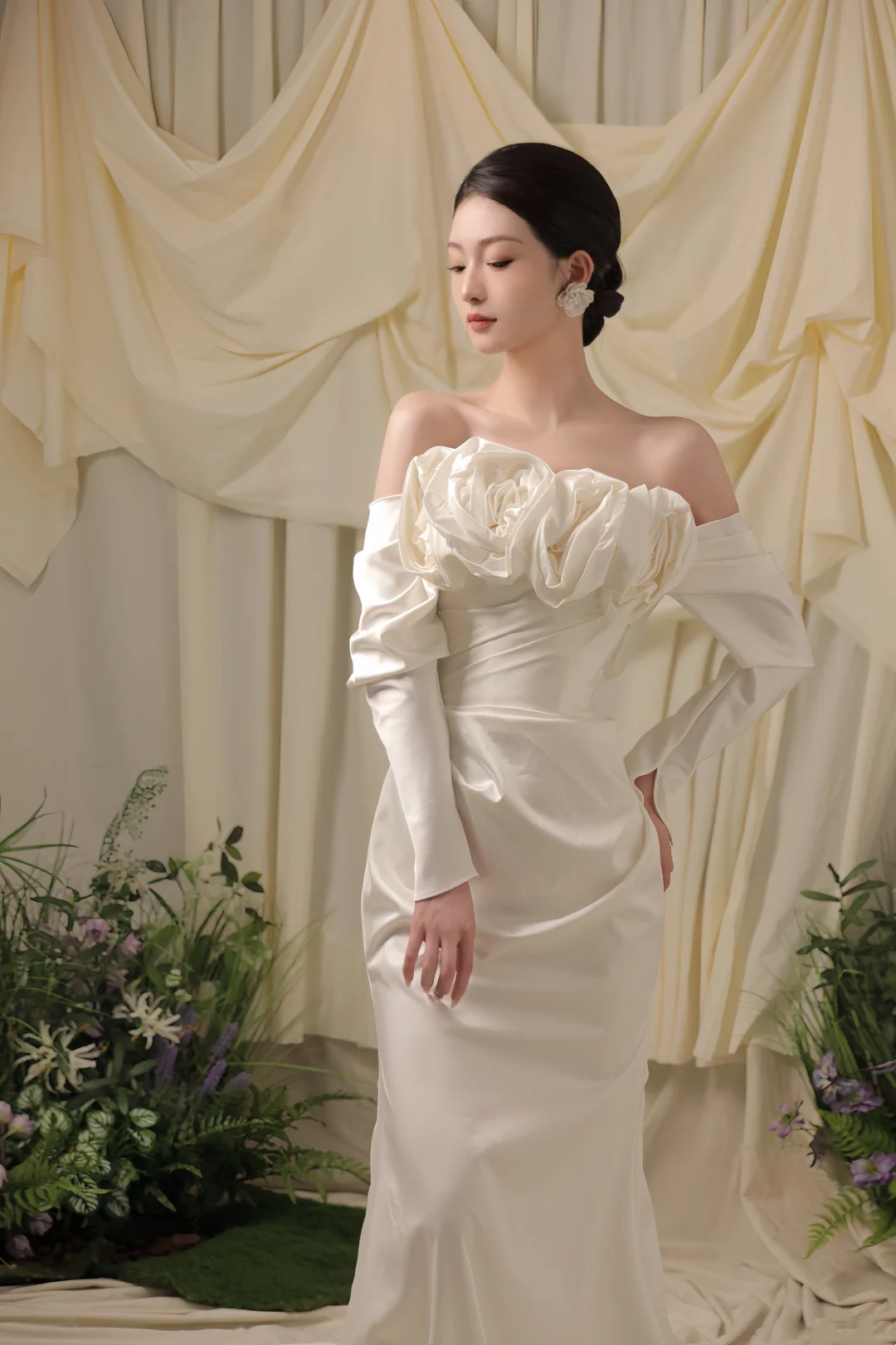 Elegante Meerjungfrau Weg Von Der Schulter Satin Weiß Lange Brautkleid Schöne Formale Nette Brautkleider A124