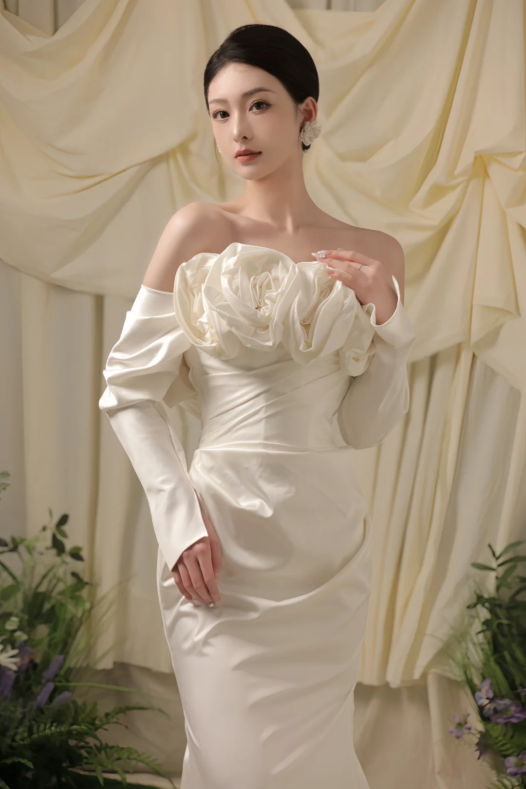 Elegante Meerjungfrau Weg Von Der Schulter Satin Weiß Lange Brautkleid Schöne Formale Nette Brautkleider A124