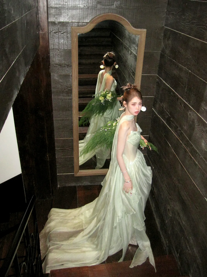 Simple A line Strapless Sage Green Shiny Satin Sage Green Prom Dress Aesthetic Long Graduation Dance Evening Outfits N056
