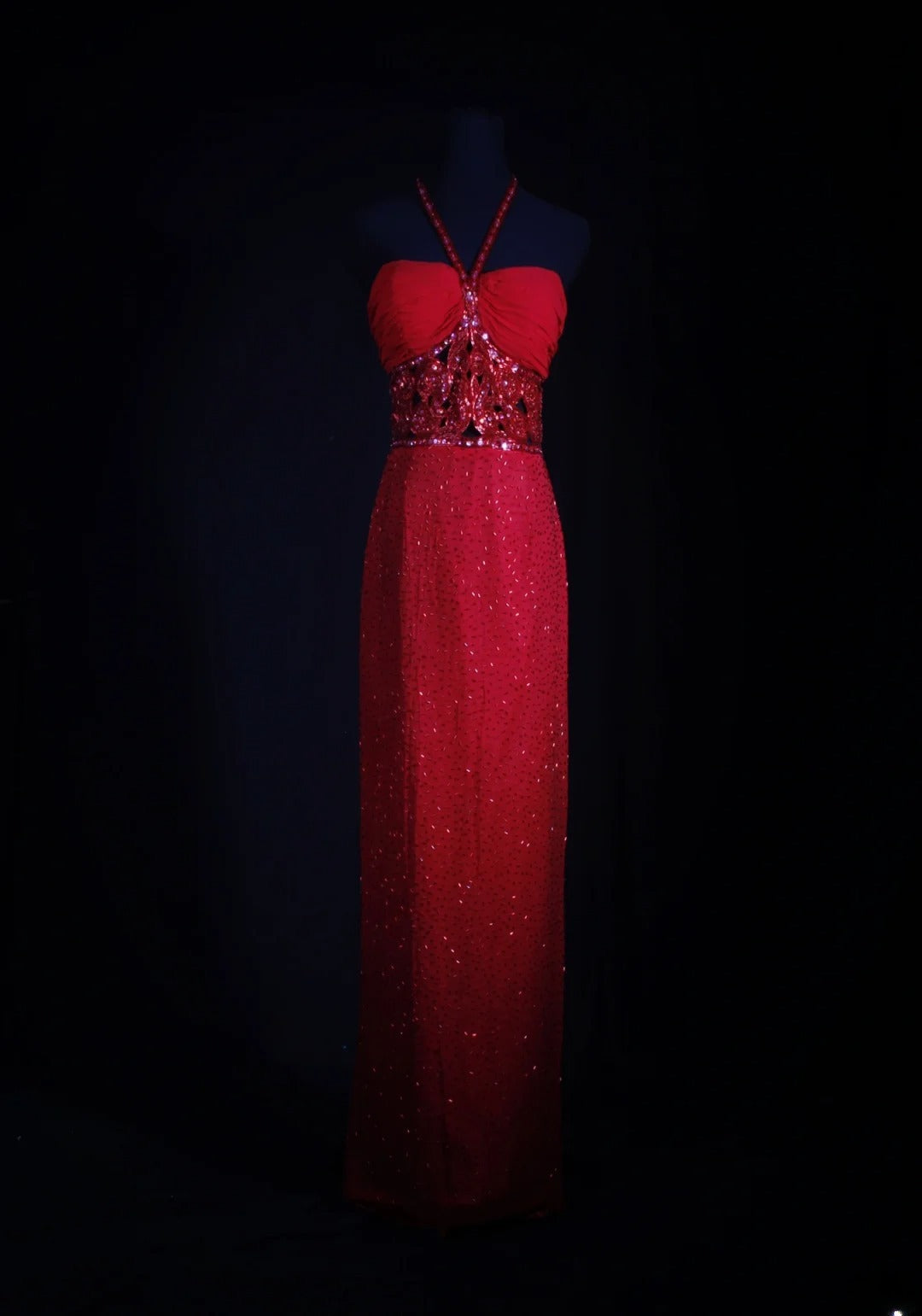 Vintage Sheath Halter 1950s Red Sequined Evening For Women Party Dresses Long Formal Prom Dresses 20th Birthday Gown AA255