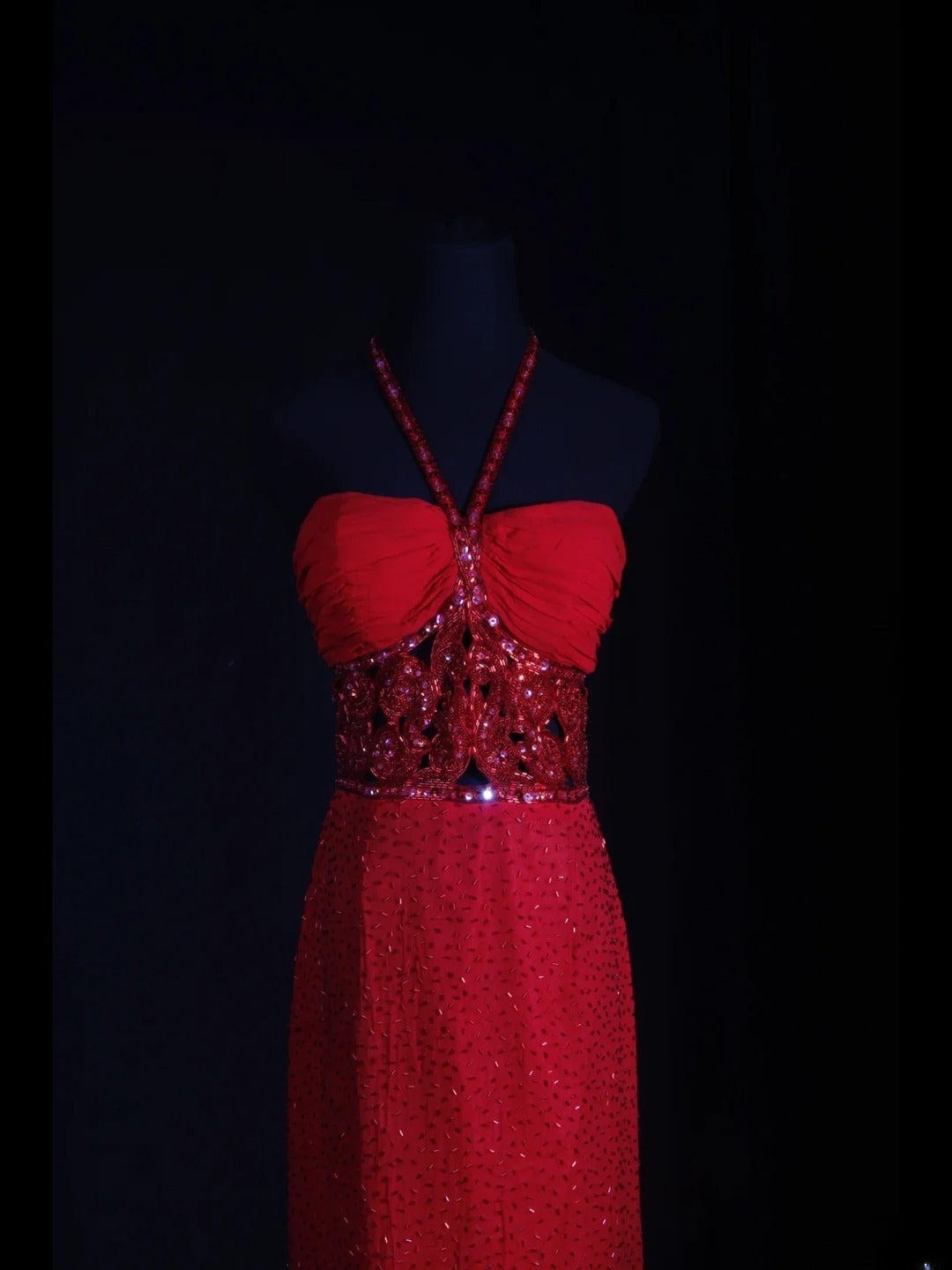 Vintage Sheath Halter 1950s Red Sequined Evening For Women Party Dresses Long Formal Prom Dresses 20th Birthday Gown AA255