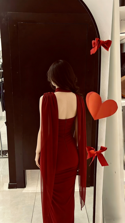 Customized Special Occasion Dress Mermaid Burgundy Strapless Prom Dresses With Scarf Party Dress Evening Dresses AB1055