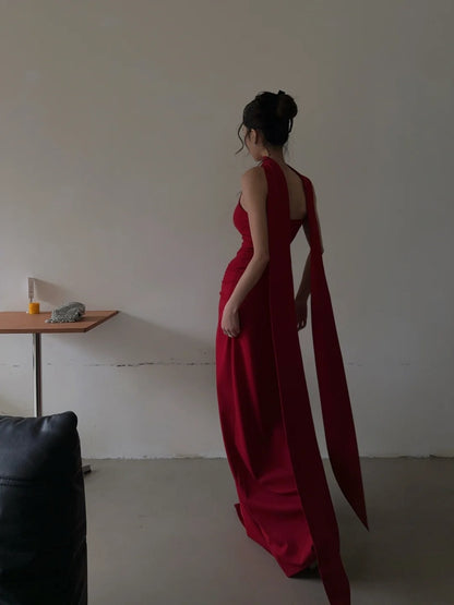 Unique Mermaid Spaghetti Strap Red With Scarf Long Prom Dresses Inspiration 18th Birthday Gowns Formal Evening Dress N465