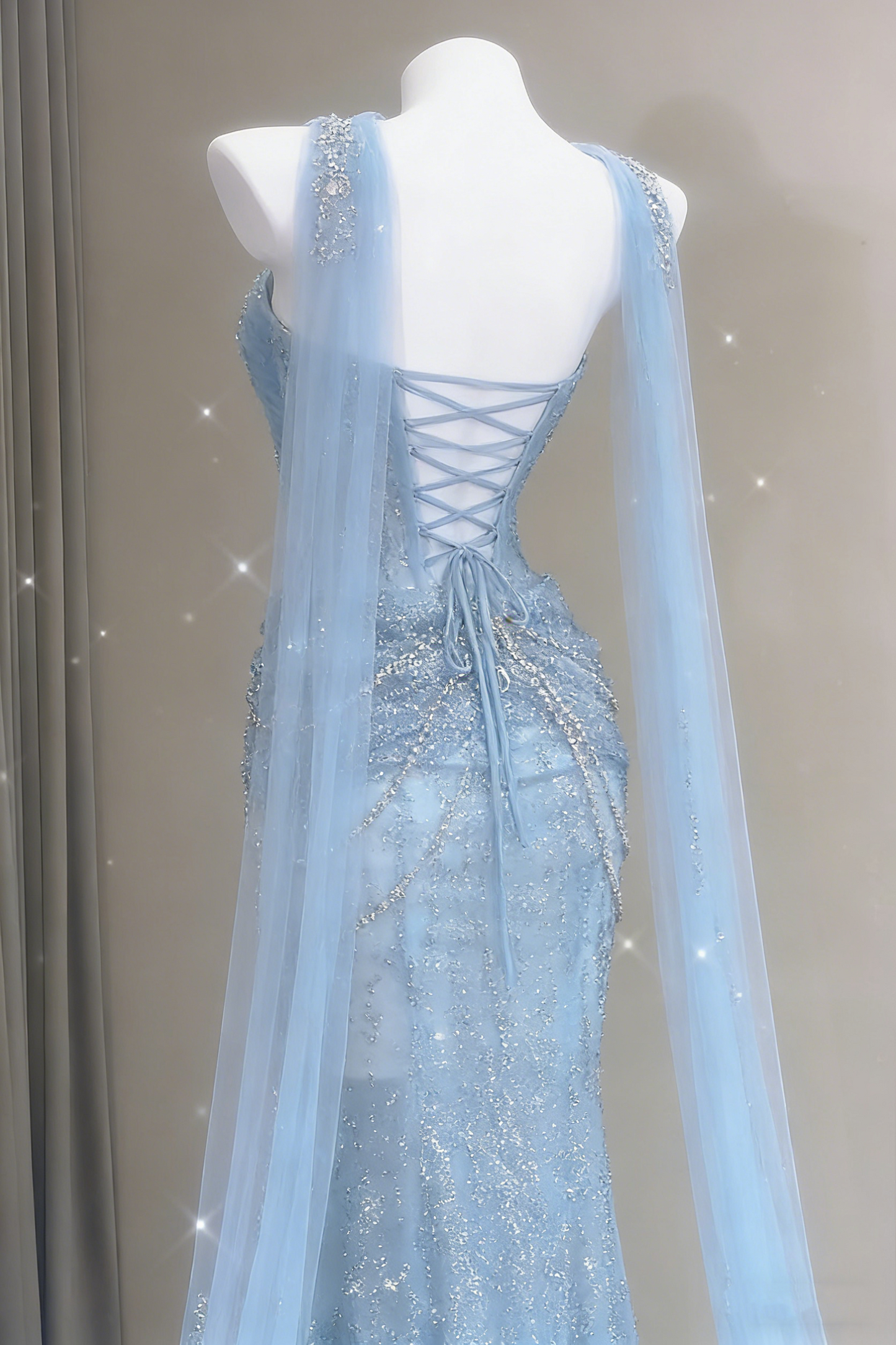 Blaues Meerjungfrauen-Abendkleid, ästhetisches, herzförmiges Tüllkleid, langes formelles Abendkleid AB1664