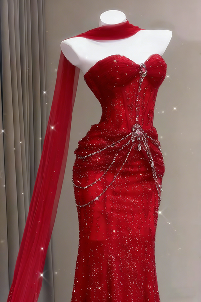 Blaues Meerjungfrauen-Abendkleid, ästhetisches, herzförmiges Tüllkleid, langes formelles Abendkleid AB1664