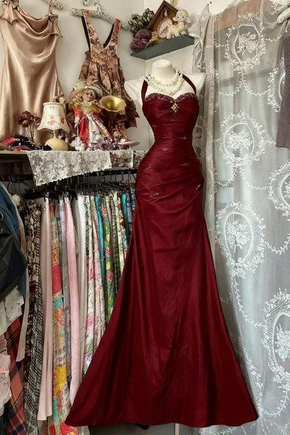 Robe de bal longue sirène bleu roi ornée de perles, robe de soirée vintage AB1822