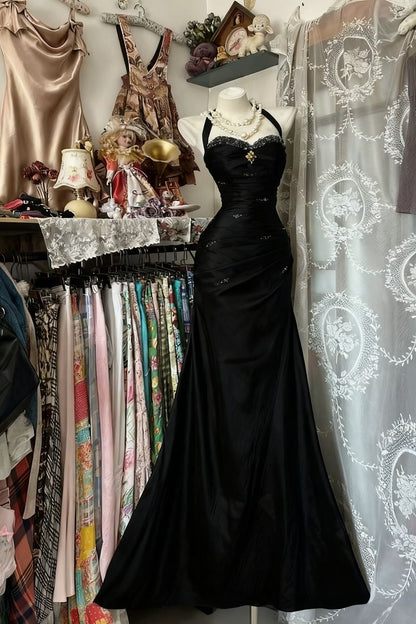 Robe de bal longue sirène bleu roi ornée de perles, robe de soirée vintage AB1822
