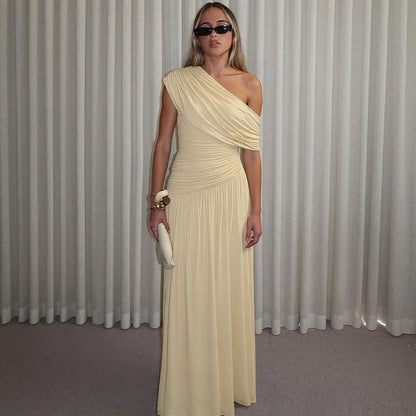 Cocktailkleid für Damen, Etuikleid mit One-Shoulder-Ausschnitt, plissiert und gerafft, hellblau, lang, für Abschlussfeiern, Ballkleider AB1872