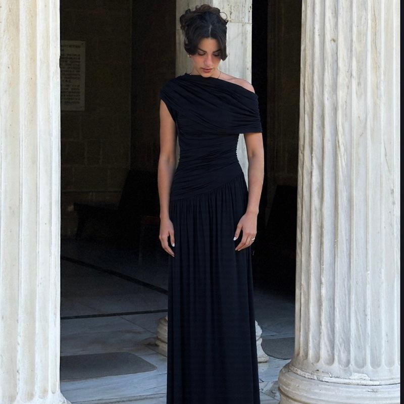 Cocktailkleid für Damen, Etuikleid mit One-Shoulder-Ausschnitt, plissiert und gerafft, hellblau, lang, für Abschlussfeiern, Ballkleider AB1872