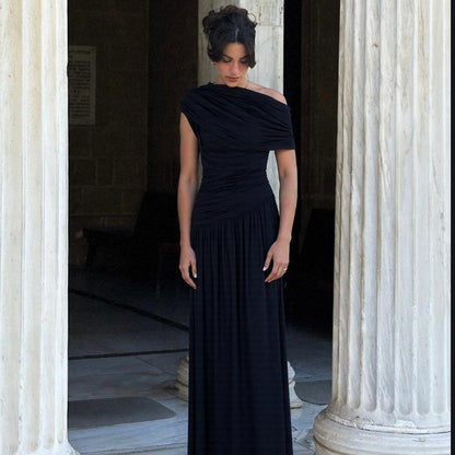 Cocktailkleid für Damen, Etuikleid mit One-Shoulder-Ausschnitt, plissiert und gerafft, hellblau, lang, für Abschlussfeiern, Ballkleider AB1872