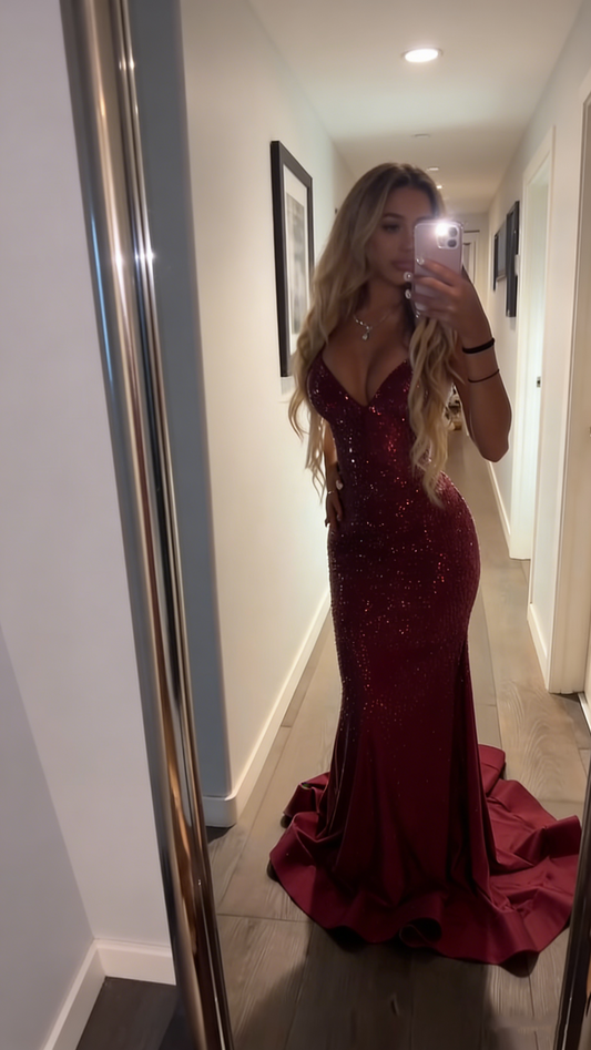 Sexy Ballkleider Inspiration Meerjungfrau Spaghettiträger Champagner Halbformelles Partykleid für Teenager Gymnasien AB1938