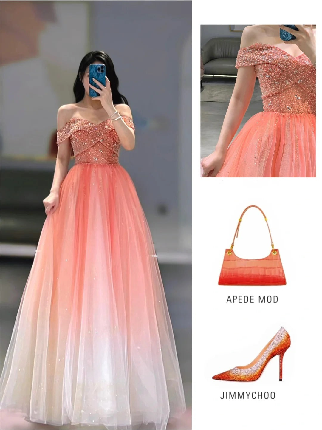 Inspiration für elegante Ballkleider: A-Linie, schulterfrei, korallenrosa Tüll, halbformelles Tanz- und Abschlussballkleid für Teenager, Gymnasien AB1945
