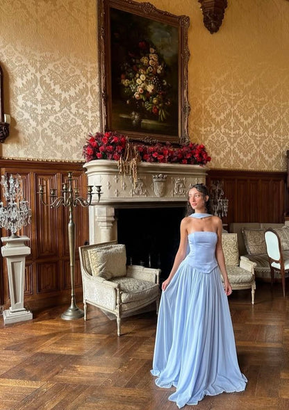 Elegantes, trägerloses, hellblaues A-Linien-Kleid mit Schal für den Winter – langes, formelles Kleid für Abschlussball, Abendveranstaltung, Dinnerpartys und andere festliche Anlässe für Damen (AB2025)