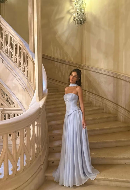 Elegantes, trägerloses, hellblaues A-Linien-Kleid mit Schal für den Winter – langes, formelles Kleid für Abschlussball, Abendveranstaltung, Dinnerpartys und andere festliche Anlässe für Damen (AB2025)