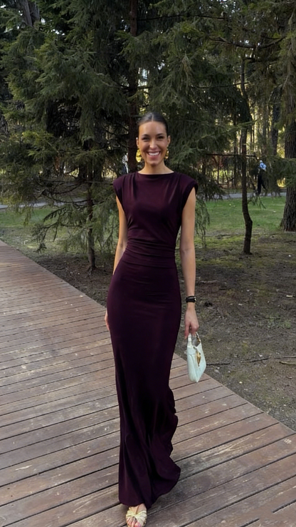 Elegant Mermaid Scoop Neck Burgundy With Sleeves Long Formal Fancy Evening Dress Dinner Outfits Classy Party Gowns AB2026