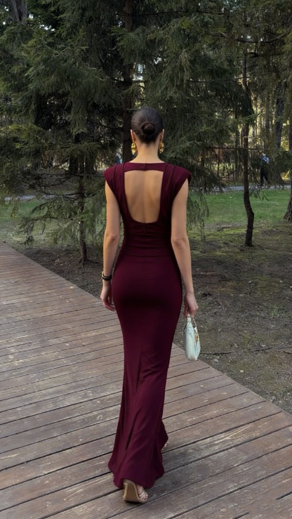 Elegant Mermaid Scoop Neck Burgundy With Sleeves Long Formal Fancy Evening Dress Dinner Outfits Classy Party Gowns AB2026