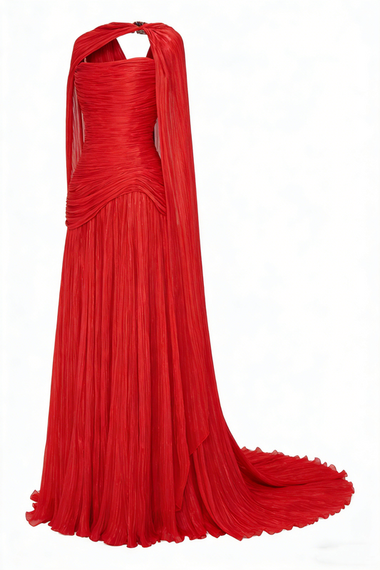 Elegantes, langes, formelles Abendkleid in A-Linie mit V-Ausschnitt aus marineblauem Tüll und Cape, ideal für Dinnerpartys und festliche Anlässe. AB2022