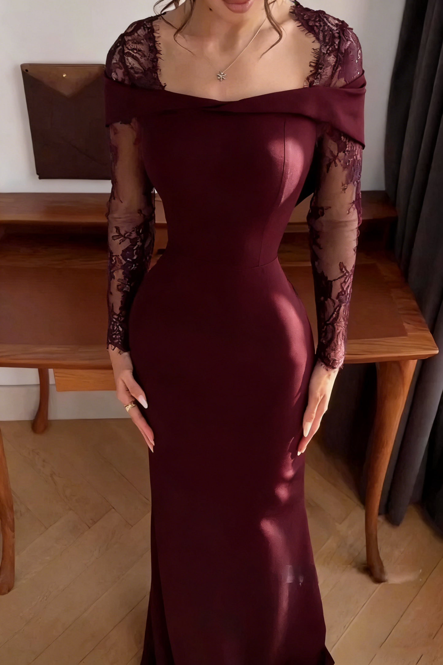 Elegantes, schulterfreies Meerjungfrauenkleid in Marineblau mit Ärmeln – langes, formelles Winterkleid für Abschlussball, Abendveranstaltung, Dinnerpartys und andere festliche Anlässe für Damen (AB2029)