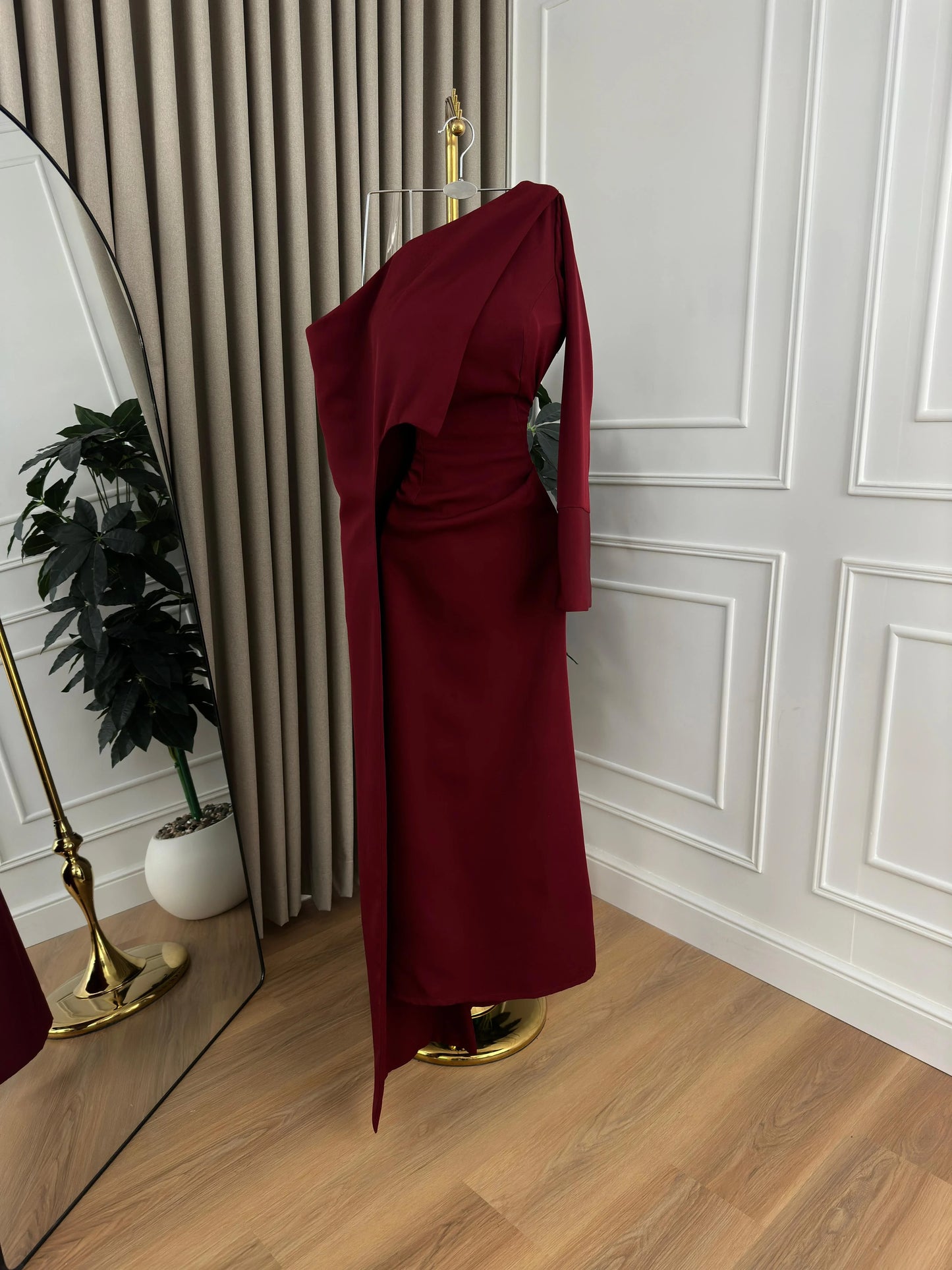 Elegantes Meerjungfrauenkleid in Burgunderrot mit One-Shoulder-Schulter und Ärmeln – langes, formelles Winterkleid für Abschlussball, Abendveranstaltung, Dinnerpartys und andere festliche Anlässe für Damen (AB2037)