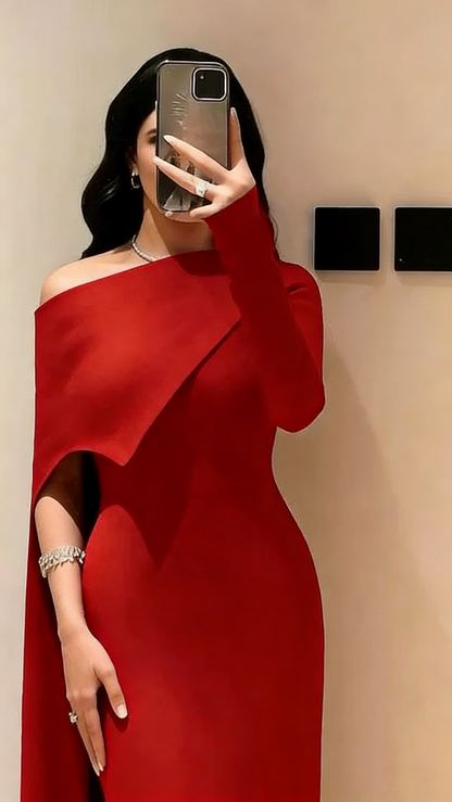 Elegantes Meerjungfrauenkleid in Burgunderrot mit One-Shoulder-Schulter und Ärmeln – langes, formelles Winterkleid für Abschlussball, Abendveranstaltung, Dinnerpartys und andere festliche Anlässe für Damen (AB2037)