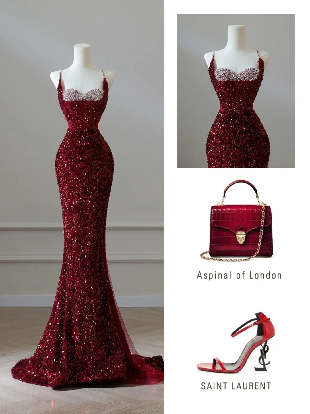 Glitzerndes Meerjungfrauen-Kleid mit Spaghettiträgern, Pailletten, burgunderrot, lang, formell, elegant, für Abschlussball, Abendveranstaltung, Dinnerparty, AB2047