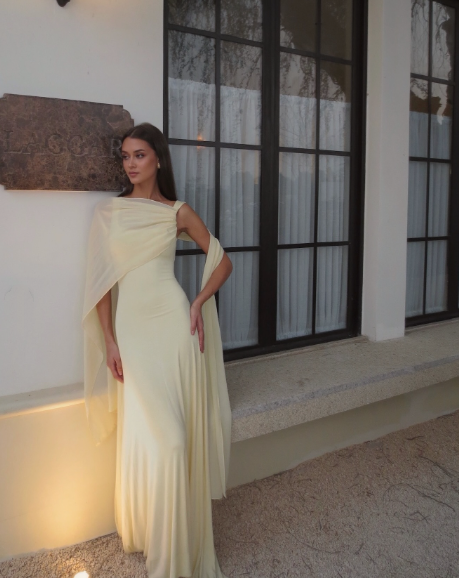 Classy Mermaid Square Neck Slim Yellow Long Formal Fancy Prom Evening – RubyFashionDress