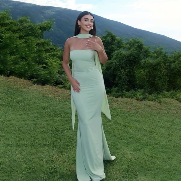 Elegantes, trägerloses, figurbetontes, gelbes Meerjungfrauen-Abendkleid mit Schal, langes, formelles Ballkleid, elegantes Partykleid AB2052
