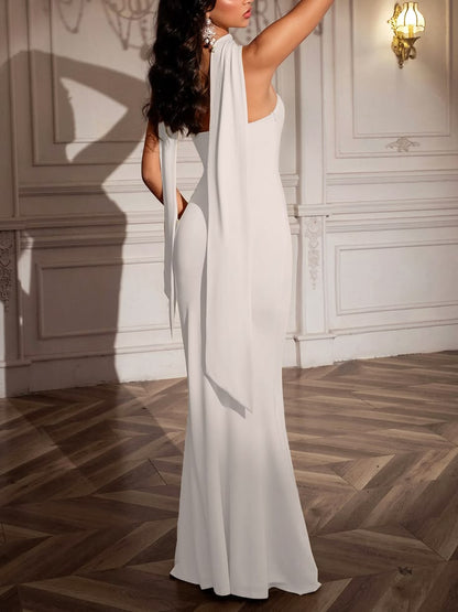 Elegantes, trägerloses, figurbetontes, gelbes Meerjungfrauen-Abendkleid mit Schal, langes, formelles Ballkleid, elegantes Partykleid AB2052