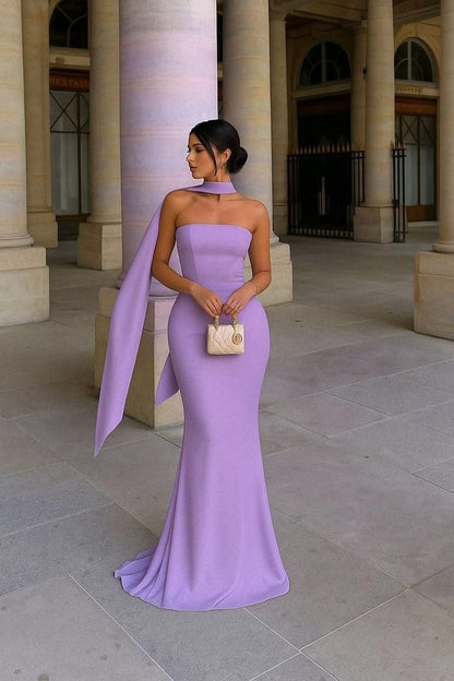 Elegantes, trägerloses, figurbetontes, gelbes Meerjungfrauen-Abendkleid mit Schal, langes, formelles Ballkleid, elegantes Partykleid AB2052