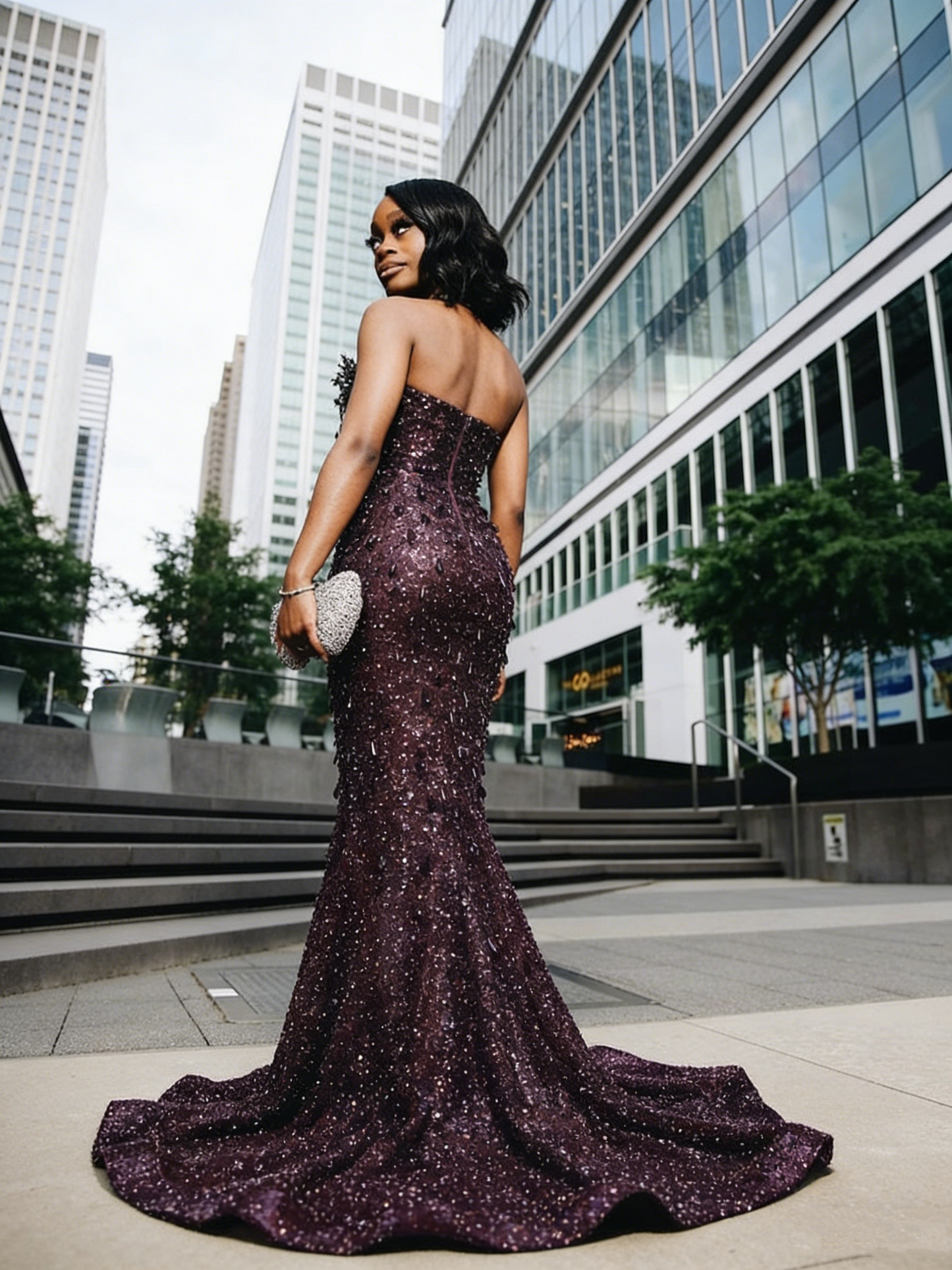 Sexy Meerjungfrauen-Abendkleid mit Herzausschnitt, Pailletten, Perlen und Strasssteinen, langes Abendkleid AB2103