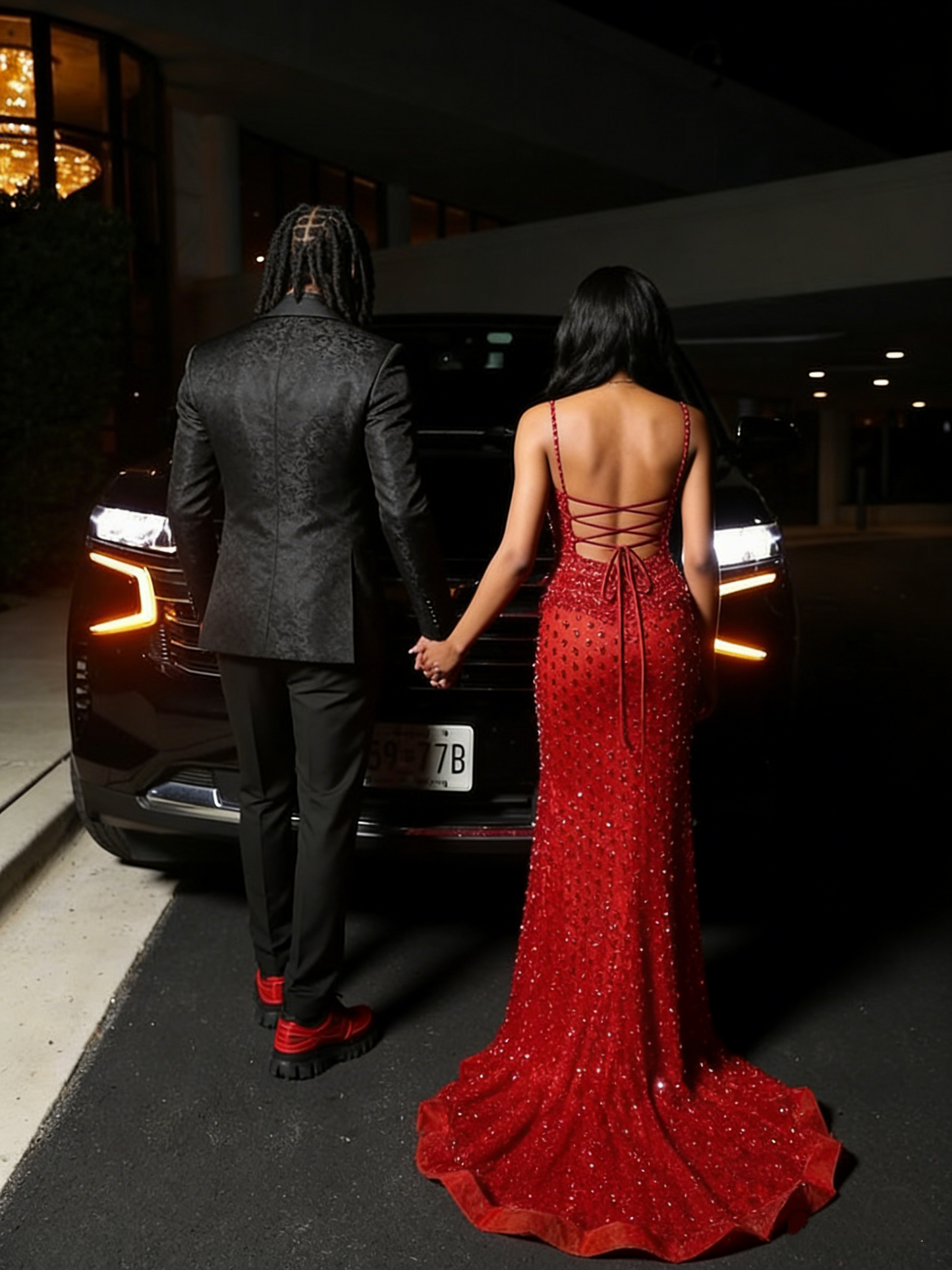Sexy Meerjungfrauen-Abendkleid in Rot mit Herzausschnitt, Schlitz und Perlenbesatz, langes Partykleid AB2113