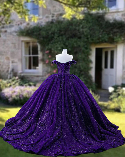 Robe de bal chic à épaules dénudées, sequins raisin, longue, élégante, pour soirée, bal de promo, dîner, fête, pour adolescentes, AB2160