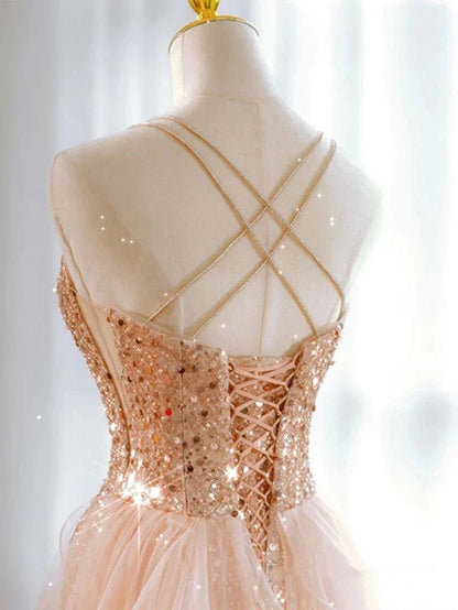 Robe de soirée sirène chic à fines bretelles et sequins lilas, longue et élégante, idéale pour les bals de fin d'année et les dîners. Parfaite pour les adolescentes (AB2172).