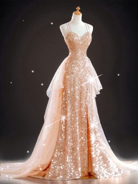 Robe de soirée sirène chic à fines bretelles et sequins lilas, longue et élégante, idéale pour les bals de fin d'année et les dîners. Parfaite pour les adolescentes (AB2172).