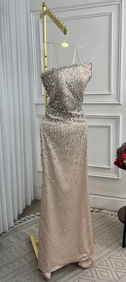 Robe de bal de fin d'année modeste pour lycéennes - Inspiration sirène bustier à sequins - Robe longue semi-formelle à paillettes pour adolescentes AB2193